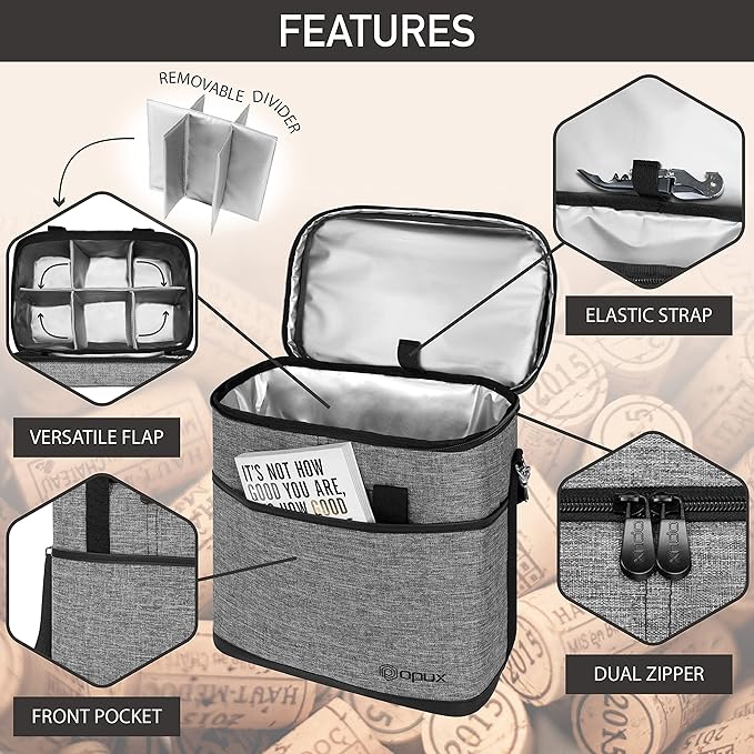 opux 6 Bottle Carrier Tote | Insulated Padded Wine Cooler Bag - Image 4