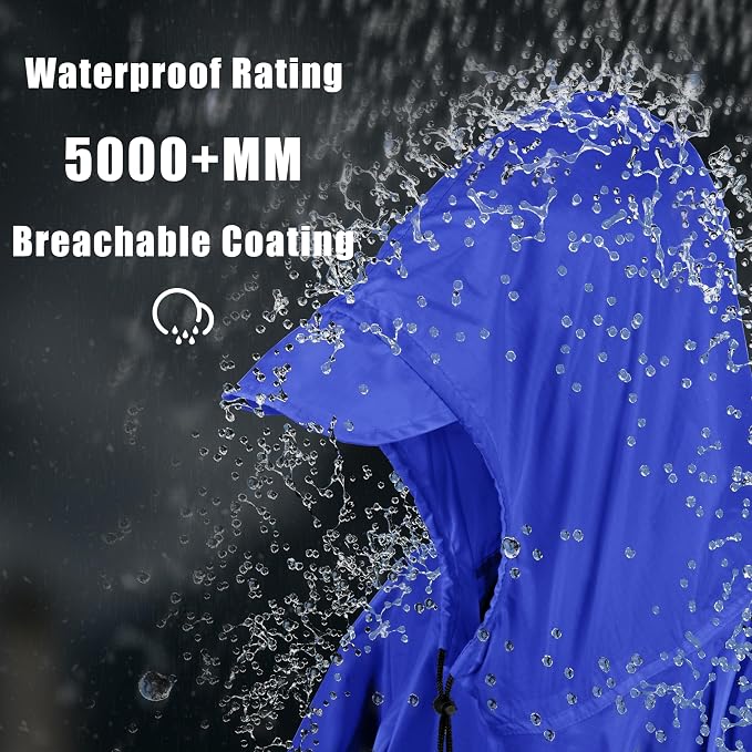 Coralrain Hooded Rain Poncho Lightweight Waterproof Unisex Raincoat Jacket - Image 2