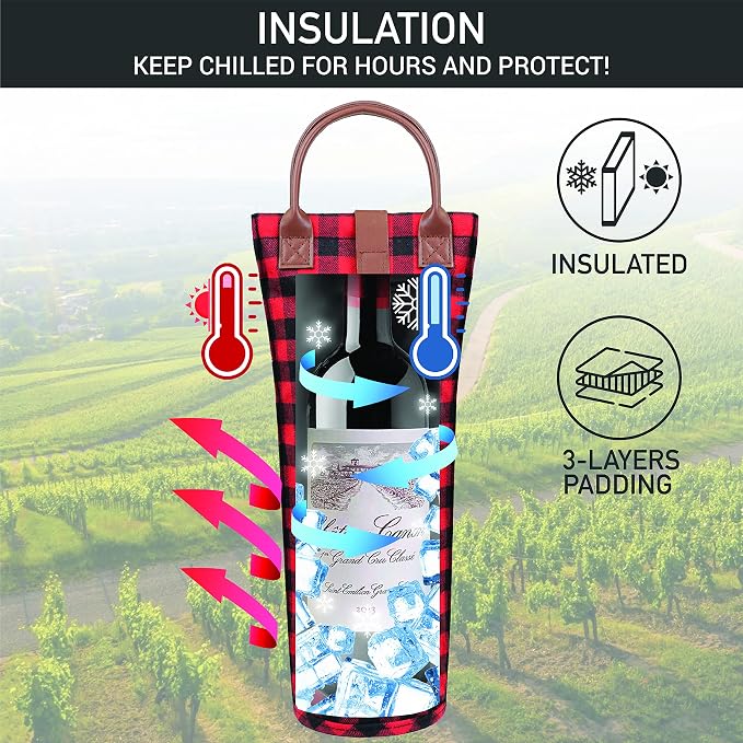 opux Wine Bag Single Bottle Carrier Tote, Insulated Travel Wine Cooler Bag - Image 2