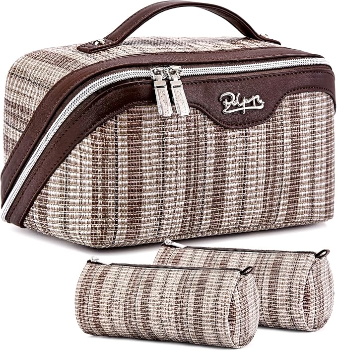 Travel Makeup Bag for Women: Large Capacity Open Flat Make up Bag Set of 3 by BOYATU