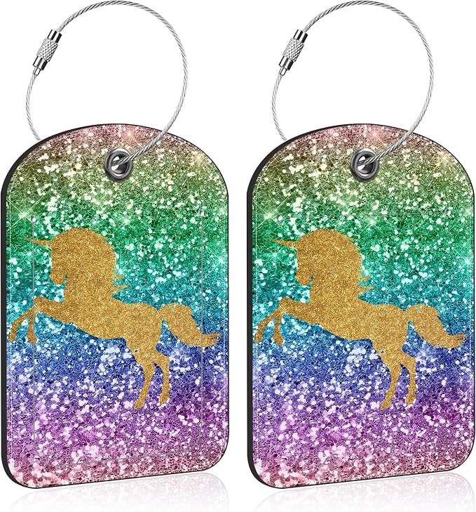 2 Pack Luggage Tag for Suitcase Sparkles Unicorn Leather Suitcase Tags by Unknown