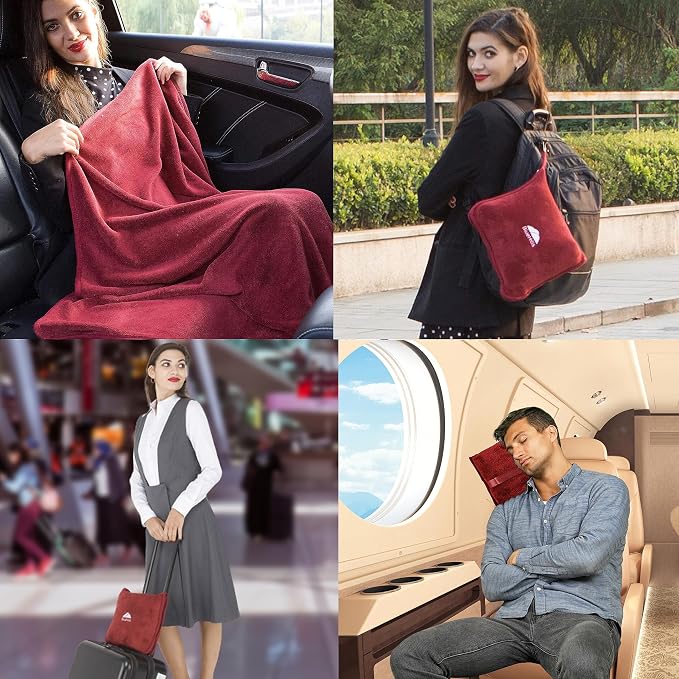BlueHills Premium Soft Travel Blanket Pillow Airplane Blanket Packed in Soft - Image 2