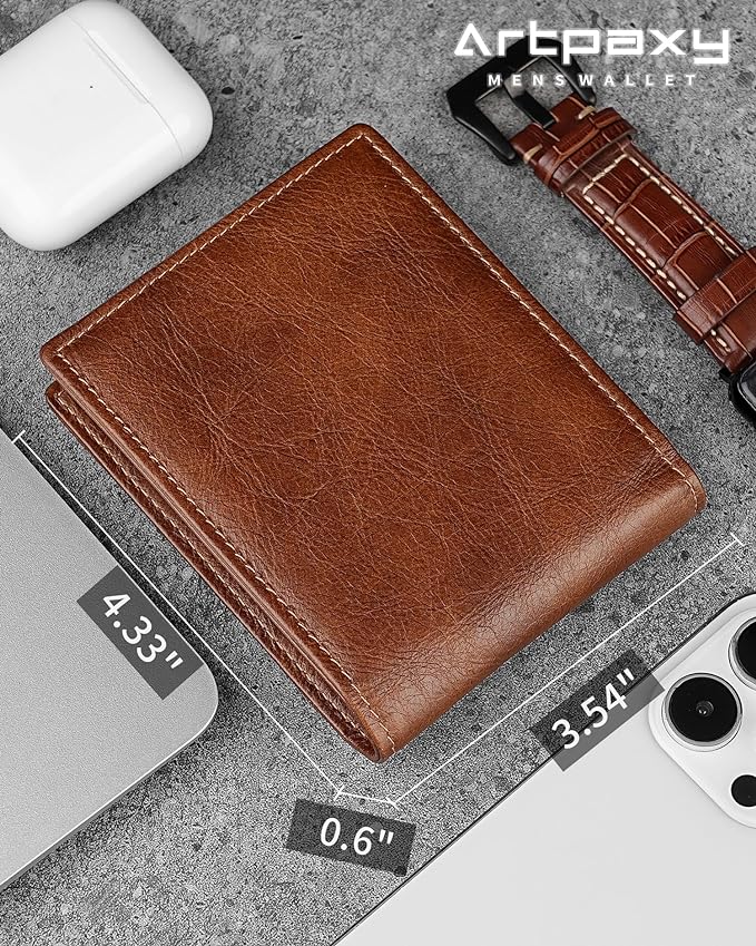 Mens Wallet Genuine Leather Bifold RFID Blocking Wallet - Image 2