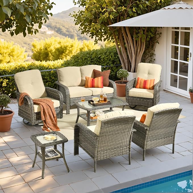 HOOOWOOO Patio Furniture Set, 7 Pieces Outdoor Conversation Set, All Weather by DesignforBetterLife