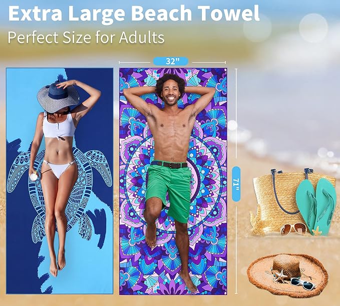 2 Pack Lightweight Thin Beach Towel Oversized 71"x32" Big Extra Large - Image 4