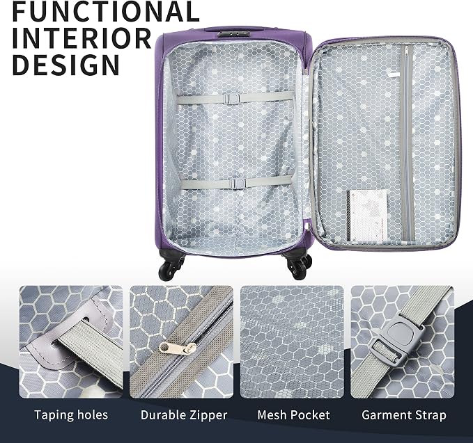 Merax Softside Luggage Set Softshell Lightweight 3 Piece Spinner Suitcase 22" - Image 6