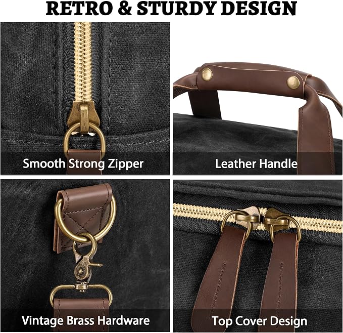 50L Duffle Bag for Men, Nomad Waxed Canvas Travel Duffel Bag Vintage Genuine - Image 4