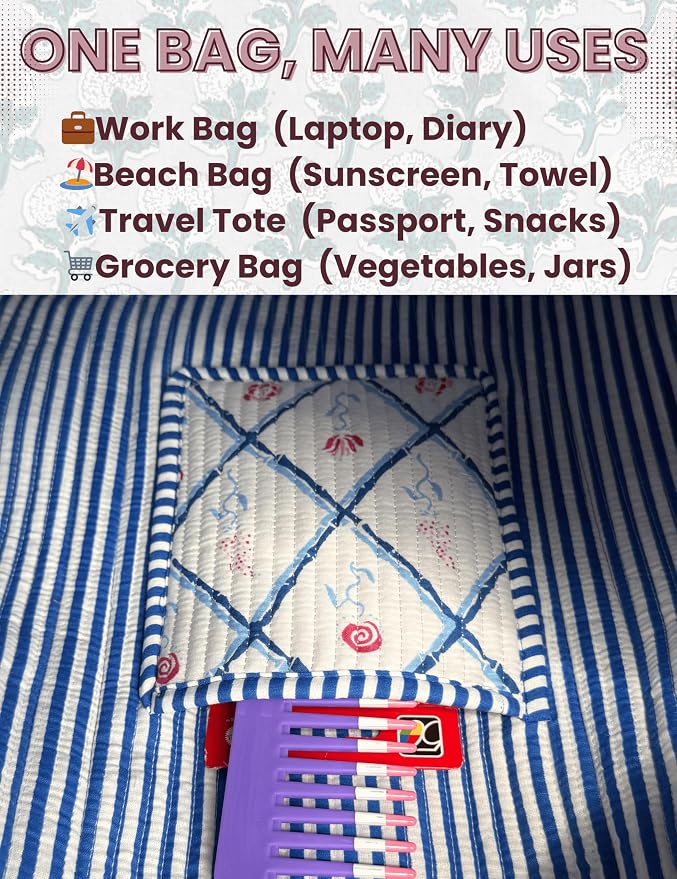 Cotton Quilted Tote Bag for Women – Large Beach & Travel Tote - Image 6