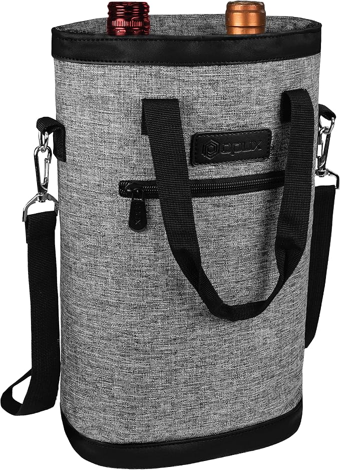 opux Two Bottle Wine Bag Carrier Tote, Insulated Leakproof 2 Bottle Wine Cooler - Image 2