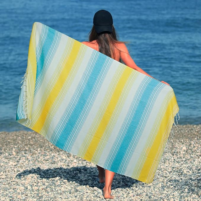 HILLFAIR Cotton Turkish Beach Towels, Quick Dry Lightweight Sand Free Peshtemal - Image 2