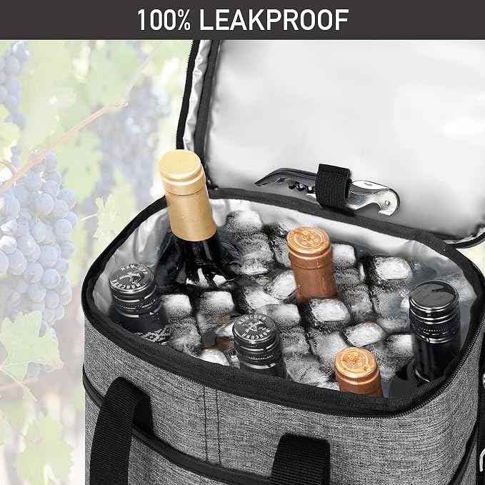 opux 6 Bottle Carrier Tote | Insulated Padded Wine Cooler Bag - Image 5