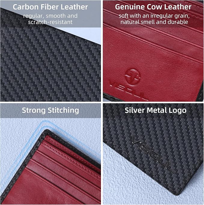 VISOUL Wallet for Men with 2 ID Windows 8 Credit Card Slots 2 Cash Compartments - Image 3