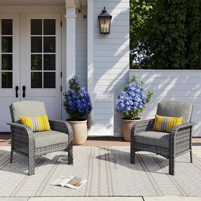 HOOOWOOO Patio Furniture Set, 2 Pieces Outdoor Wicker Chairs Set, All Weather by DesignforBetterLife