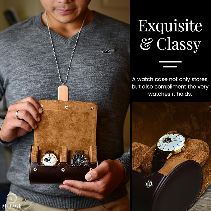 2 Watch Travel Case for Men Vegan Leather Watch Roll Case Organizer and Display - Image 2