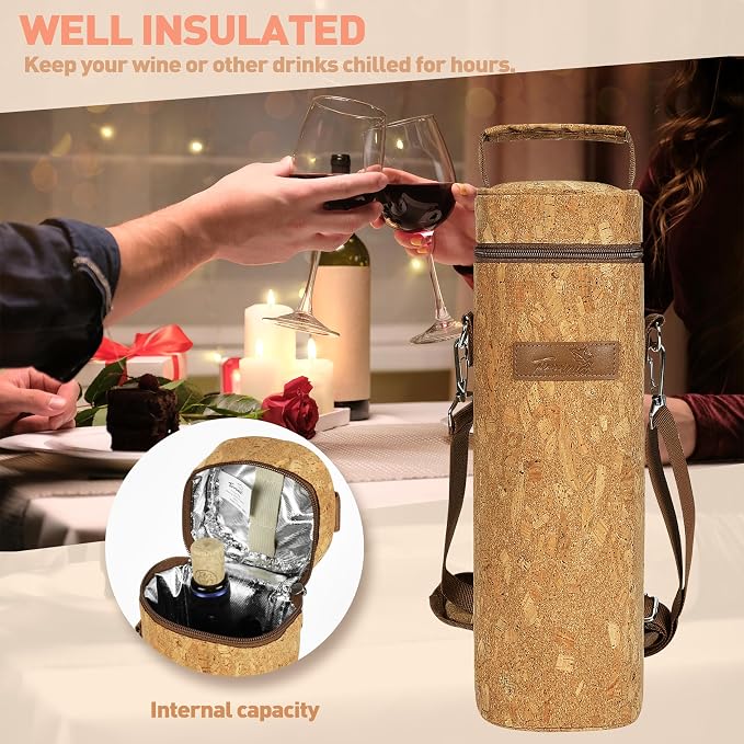 Tirrinia Single Bottle Wine Gift Carrier Bag, Insulated Travel Wine Cooler Tote - Image 4