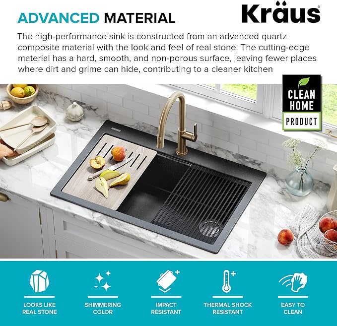 KRAUS Bellucci Workstation 33" Single Bowl Granite Kitchen Sink in Metallic - Image 7