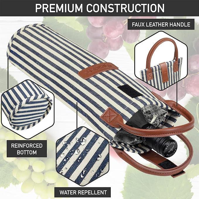 opux Wine Bag Single Bottle Carrier Tote, Insulated Travel Wine Cooler Bag - Image 5