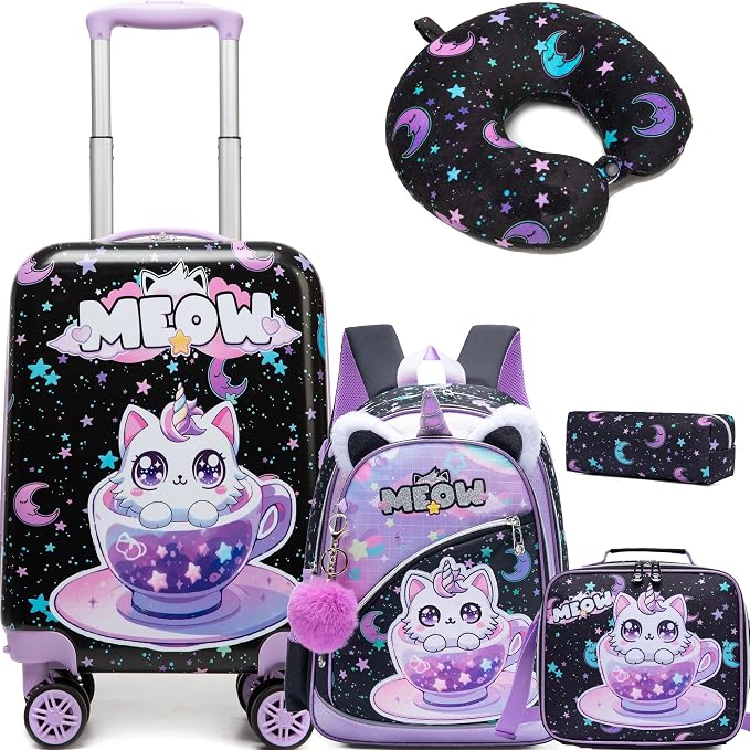 Kid's Luggage Set 5 Piece Suitcase Set 16' Hardside Spinner Wheels Girls Carry by Unknown