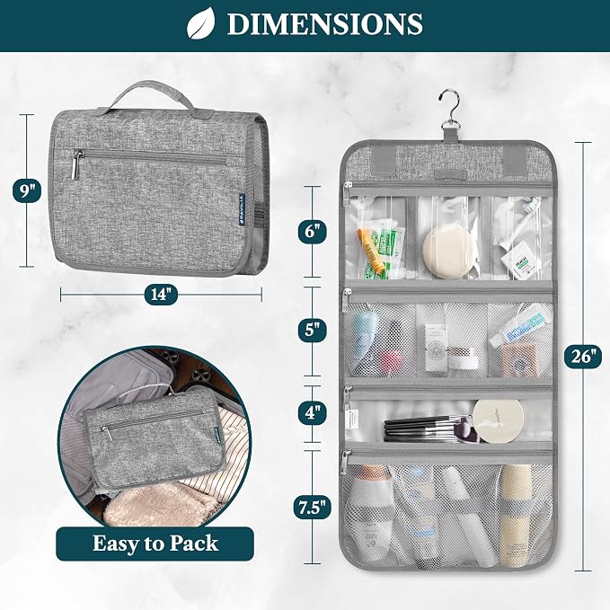 PAVILIA Hanging Toiletry Bag Women Men, Travel Kit Foldable Large Toiletries - Image 2