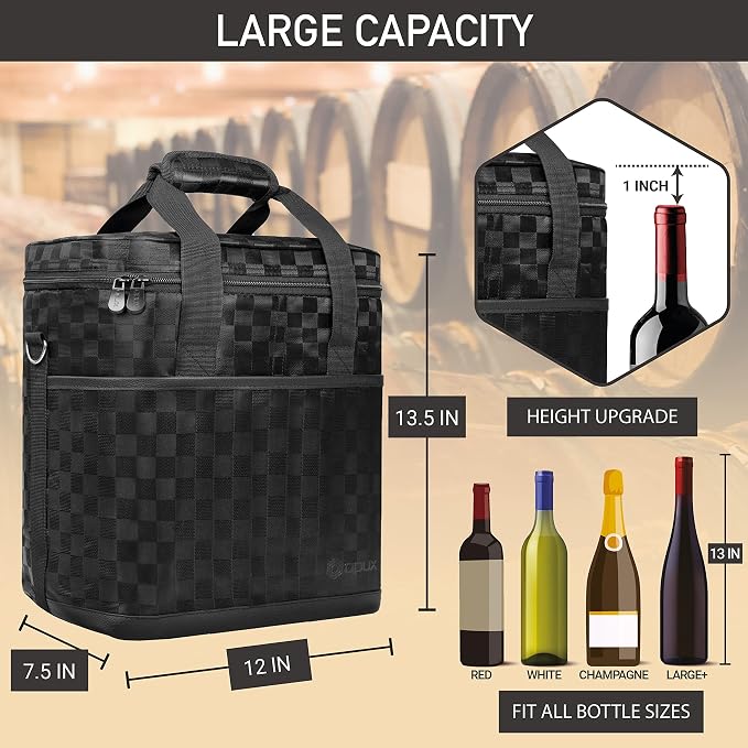 opux 6 Bottle Carrier Tote | Insulated Padded Wine Cooler Bag - Image 3