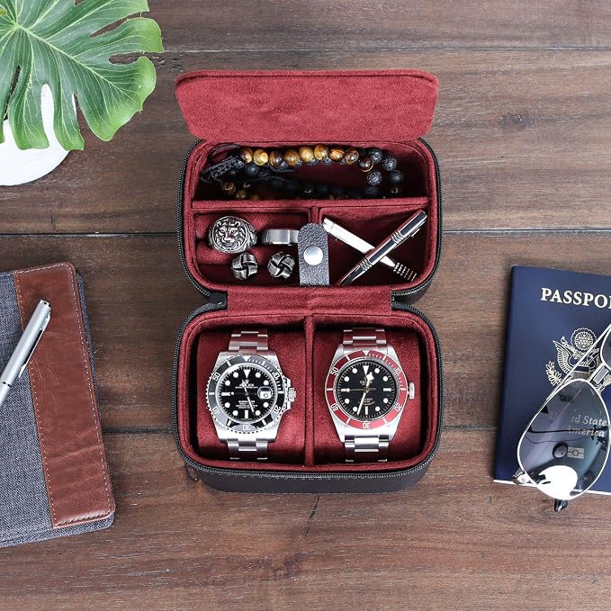 ROTHWELL Gift Set 6 Slot Leather Watch Box and 2 Watch Travel Case - Image 5