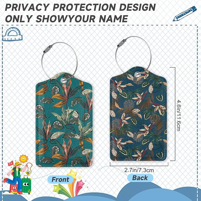 2 Pack Luggage Tags for Suitcases Retro Tropical Plants Luggage Tag, Leather - Image 2