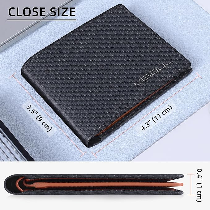VISOUL Mens Bifold Wallet with 2 ID Windows Carbon Fiber Leather, RFID Blocking - Image 4