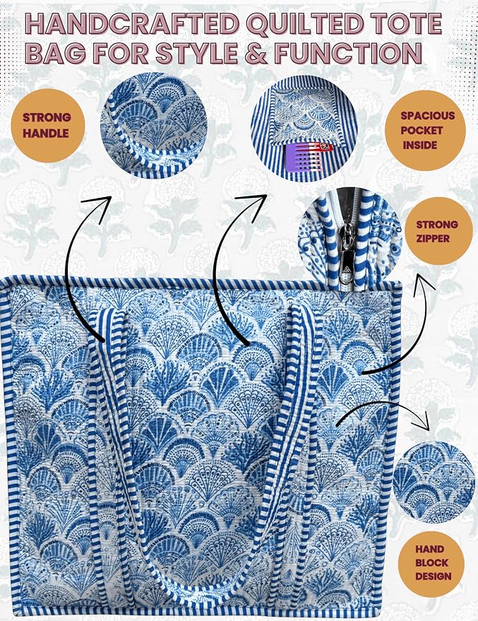 Cotton Quilted Tote Bag for Women – Large Beach & Travel Tote - Image 4