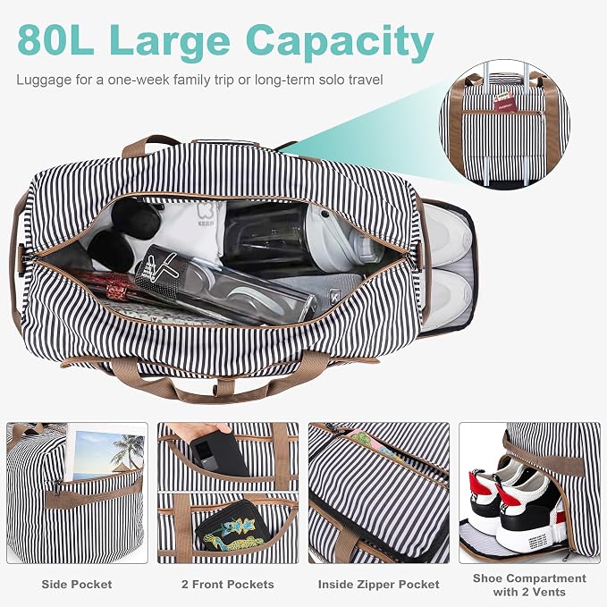 80L Duffle Bag for Travel, Large Foldable Waterproof Travel Duffel Bags - Image 4
