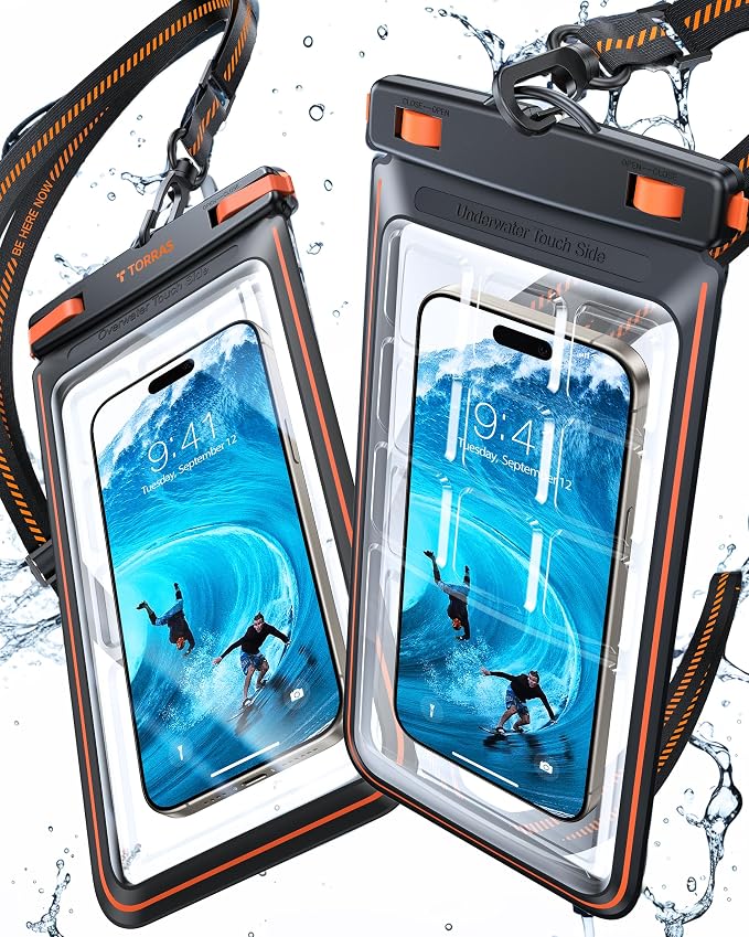 TORRAS 2 Pack IPX8 Waterproof Phone Pouch Floating, Underwater Screen Touchable by TORRAS