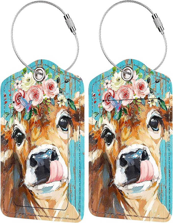 2 Pack Luggage Tag for Suitcase, Cute Unique Leather Bag Tags Identifiers by BestEioyo