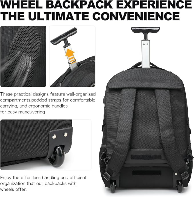 Boavan Wheeled Backpack, 18.4 inch Water Resistant Rolling Backpack, Carry on - Image 5