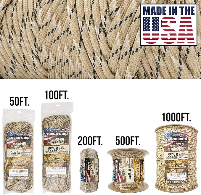 TOUGH-GRID 550 Paracord Rope Nylon Parachute Cord, Made in USA Survival Kit - Image 2