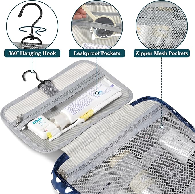 PAVILIA Hanging Toiletry Bag Travel Bag Women Men, Foldable Cosmetic Organizer - Image 3