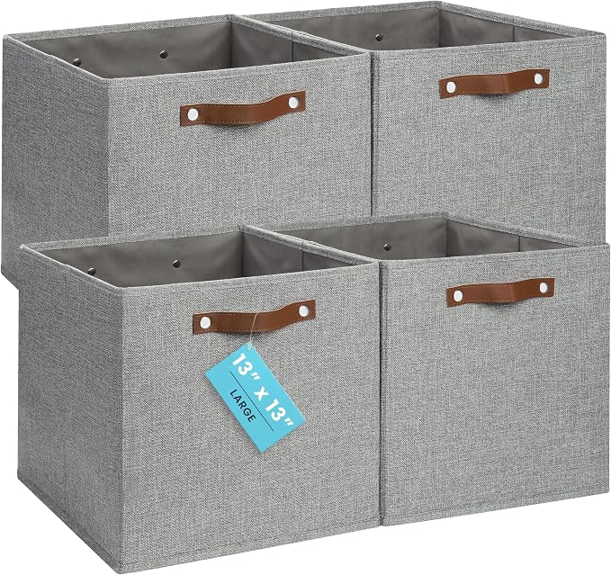 OrganiHaus 13x13 Cube Fabric Storage Bins Set of 4, Fabric Storage Cubes w/ by OrganiHaus