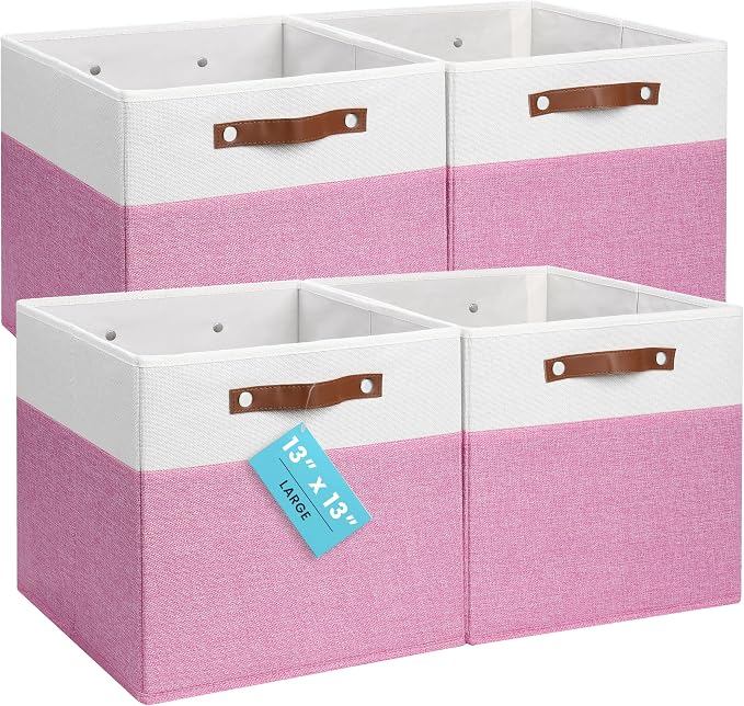 OrganiHaus 13x13 Cube Fabric Storage Bins Set of 4, Fabric Storage Cubes w/ by OrganiHaus