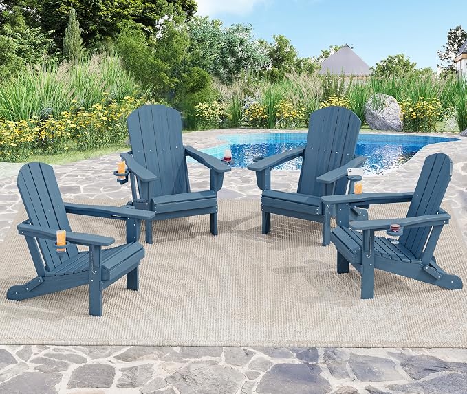 SERWALL Folding Adirondack Chair, HDPE Adirondack Chairs Set of 8, Plastic - Image 2
