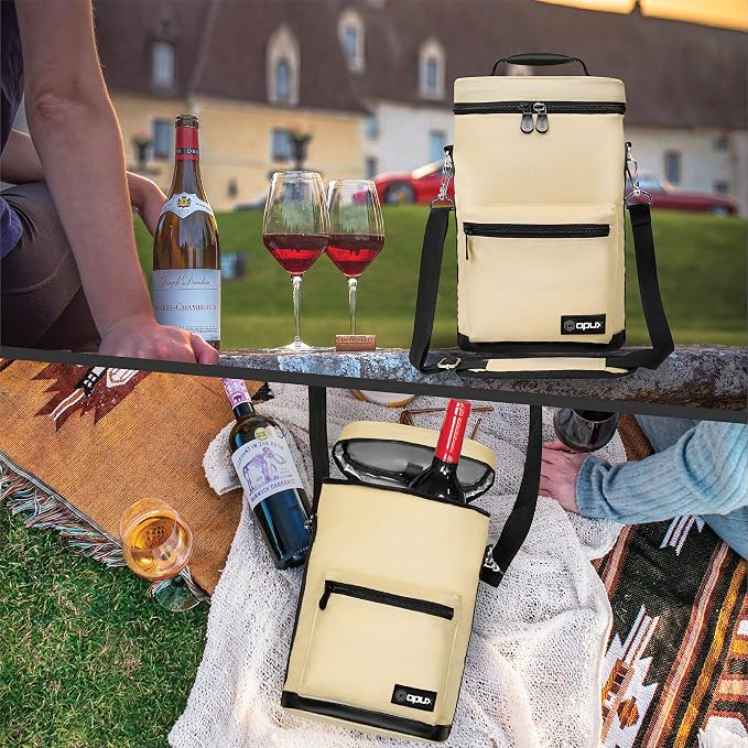 opux Wine Bag 2 Bottle Wine Tote Carrier, Insulated Wine Cooler Bag - Image 7