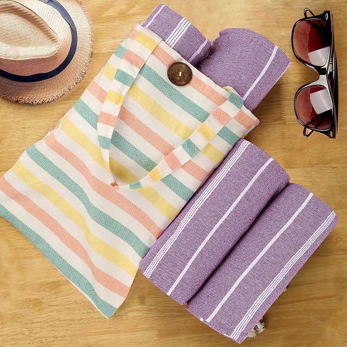 HILLFAIR Cotton Turkish Beach Towels, Quick Dry Lightweight Sand Free Peshtemal - Image 3