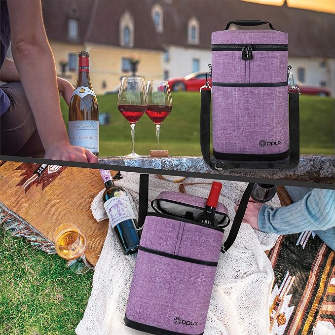 opux 2 Bottle Wine Carrier Tote, Insulated Leakproof Wine Cooler Bag, Wine - Image 7