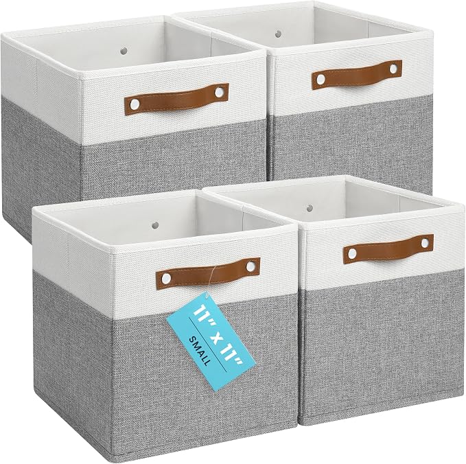 OrganiHaus 11x11 Fabric Cubes Storage Bins Set of 4, Foldable Collapsible by OrganiHaus