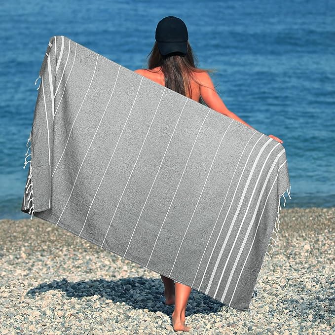 HILLFAIR Cotton Turkish Beach Towels, Quick Dry Lightweight Sand Free Peshtemal - Image 2