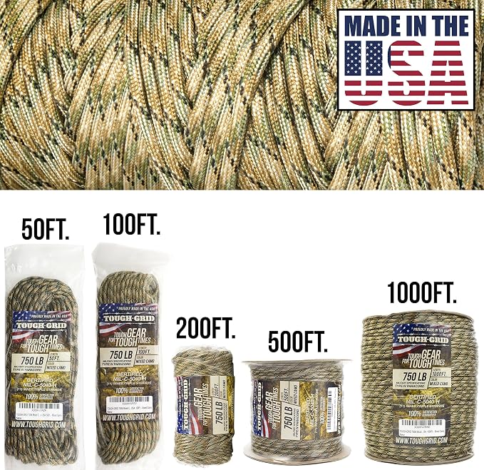 TOUGH-GRID 750 Paracord Rope Nylon Parachute Cord, Made in USA Survival Kit - Image 2