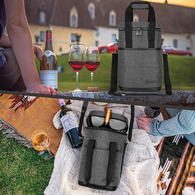 Opux Insulated Wine Tote, 4 Bottle Cooler Bag - Image 7