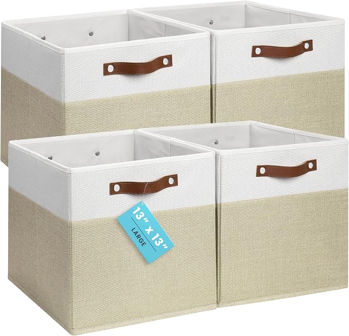 OrganiHaus 13x13 Cube Fabric Storage Bins Set of 4, Fabric Storage Cubes w/ by OrganiHaus