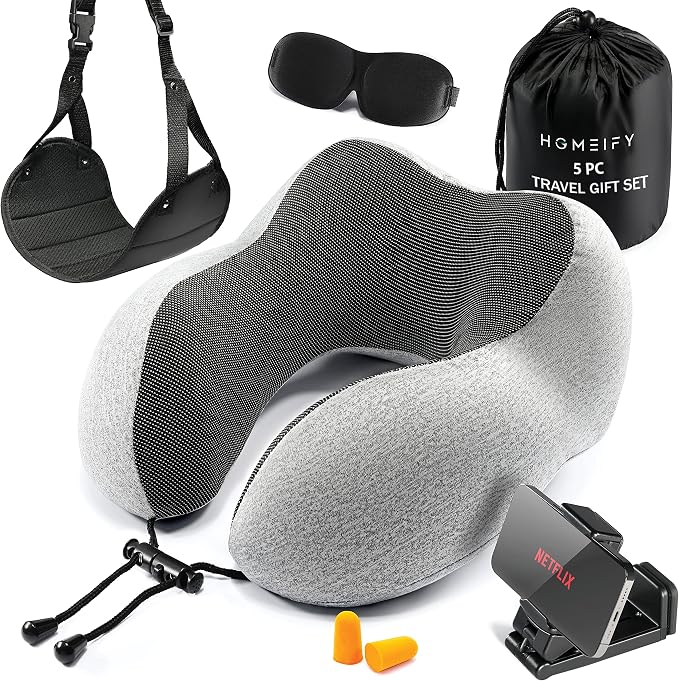 Airplane Neck Pillow Includes Travel Pillow + Airplane Phone Holder Mount + Eye by Homeify