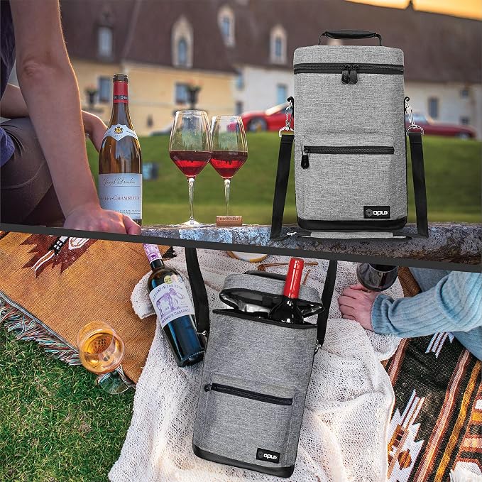 opux Wine Bag 2 Bottle Wine Tote Carrier, Insulated Wine Cooler Bag - Image 7