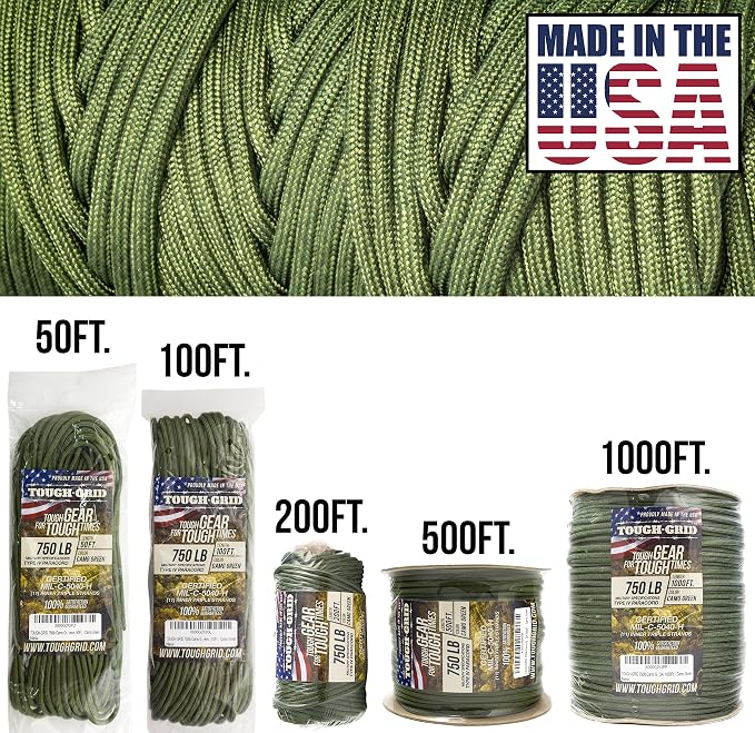 TOUGH-GRID 750 Paracord Rope Nylon Parachute Cord, Made in USA Survival Kit - Image 2