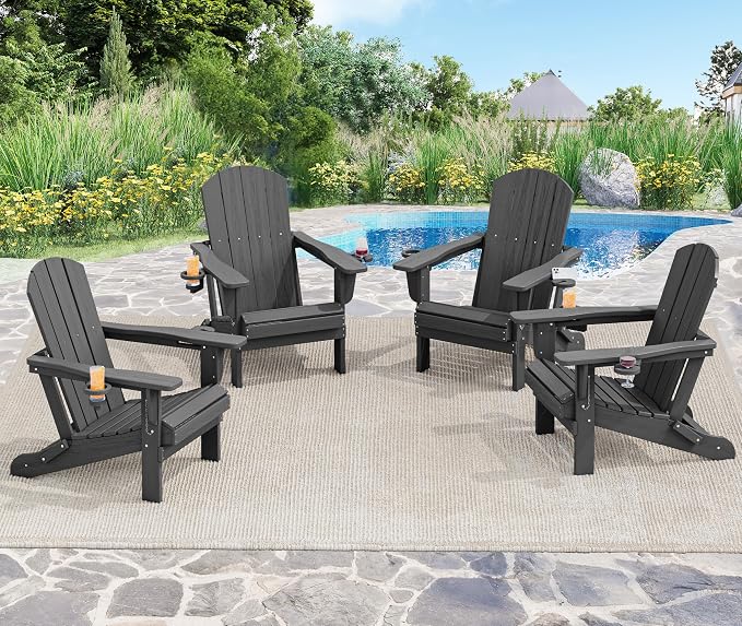 SERWALL Foldable Adirondack Chair Set of 2, HDPE Adirondack Chair - Image 2