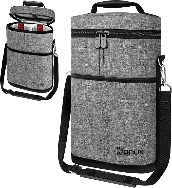 opux 2 Bottle Wine Carrier Tote, Insulated Leakproof Wine Cooler Bag, Wine - Image 8